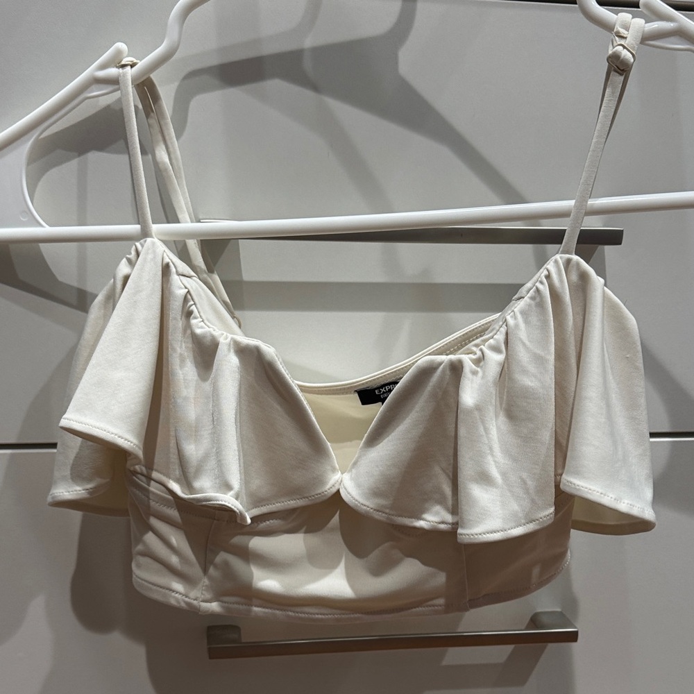 Express Ivory Ruffle Bikini Top